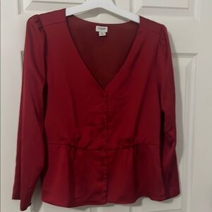 J. Crew Red Peplum Blouse with Buttoned Front